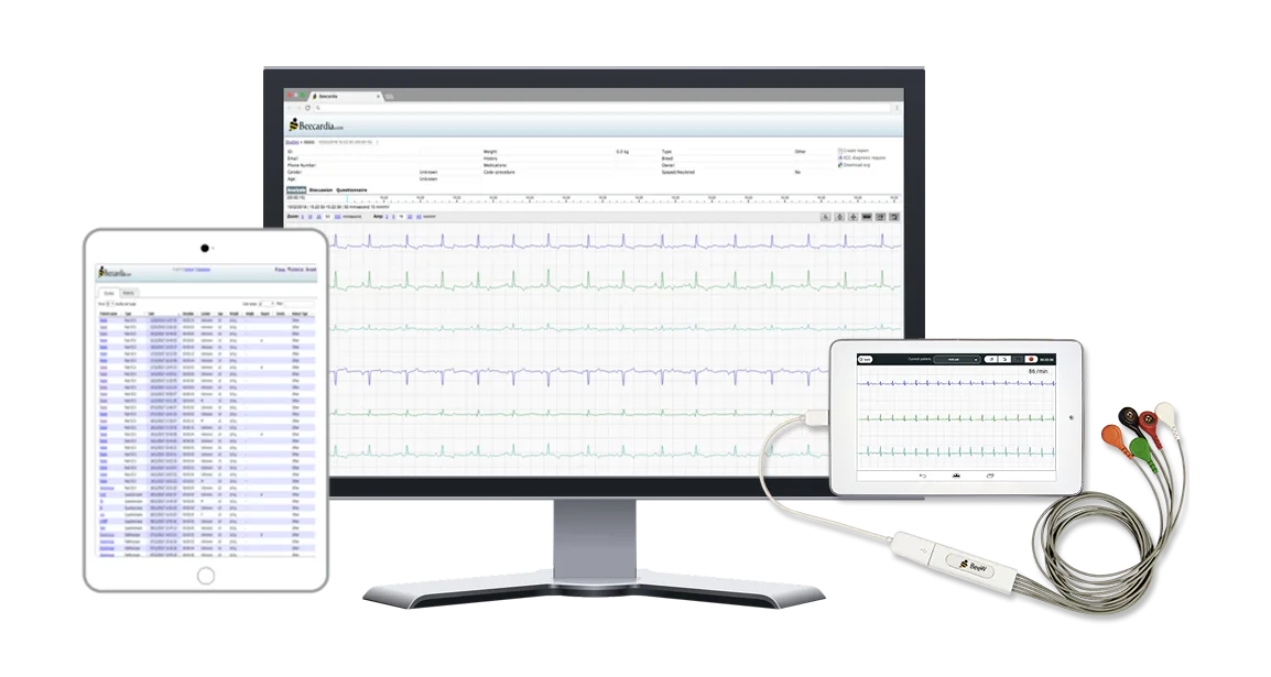 Beecardia ECG device with tablet app, web portal and reports