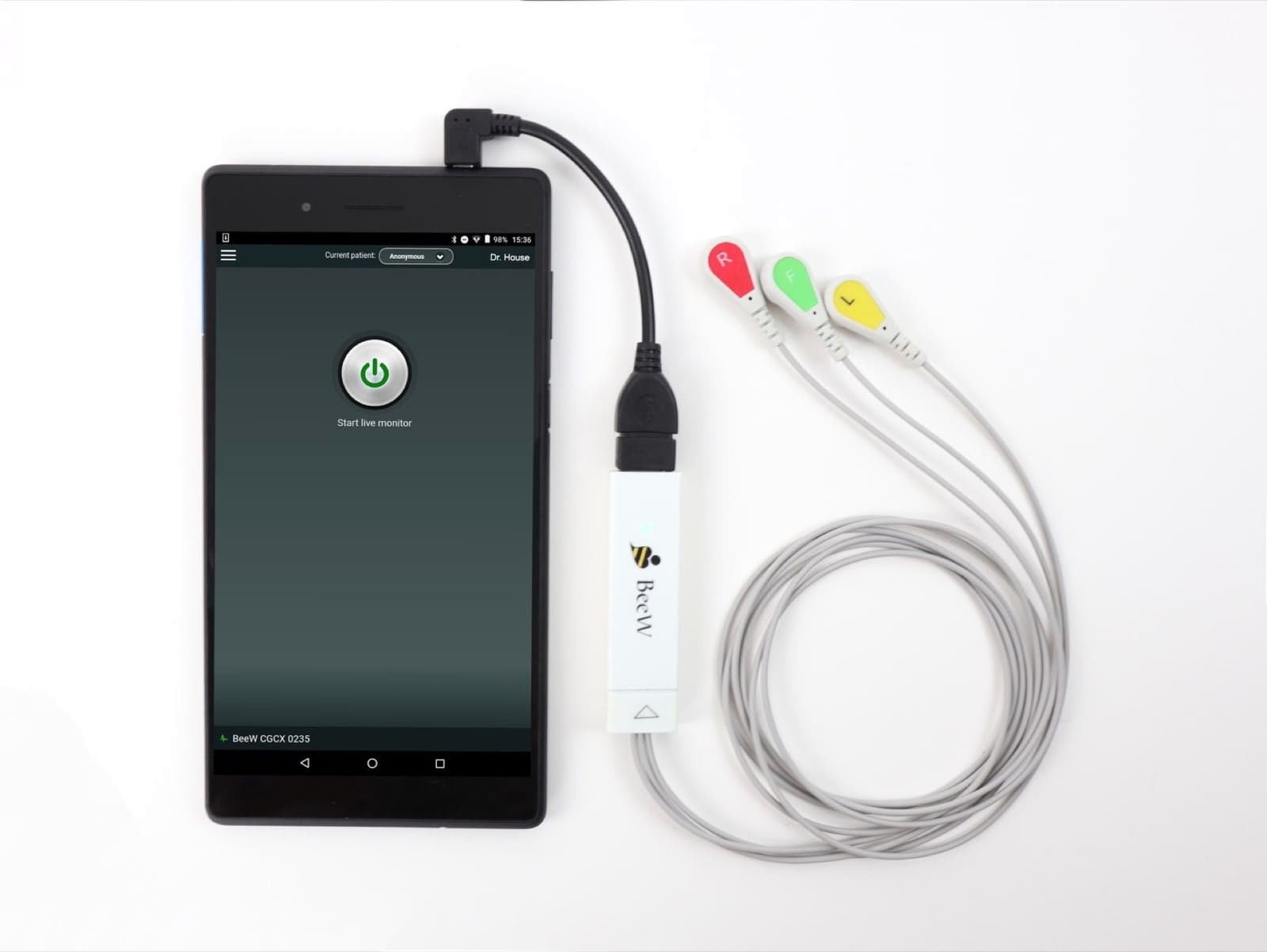 BeeW connected to the Android tablet running the Beecardia app
